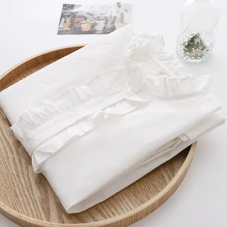 日系复古木耳边立领白衬衫2020秋季设计感小众百搭宽松气质衬衣女商品大图