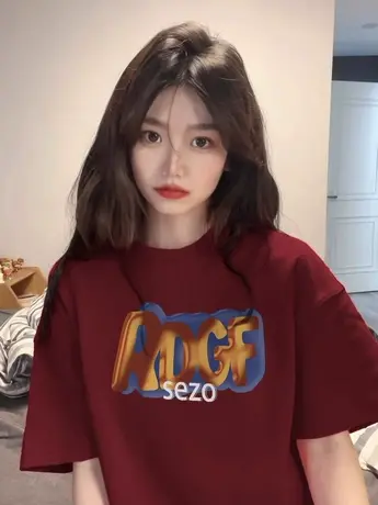 纯棉正肩短袖t恤女夏季宽松潮牌ins半袖设计感小众chic港味上衣服商品大图