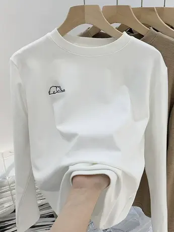 保暖德绒打底衫女秋冬新款内搭洋气长袖加厚磨毛加绒T恤圆领上衣图片