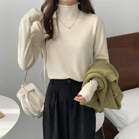 秋冬针织衫上衣女2022新款半高领慵懒宽松内搭长袖初秋装打底毛衣商品大图