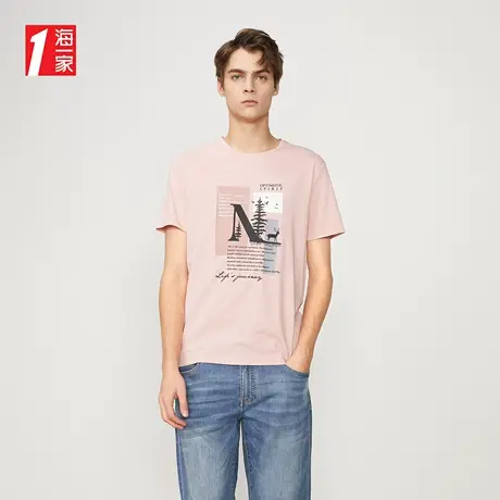 海一家时尚潮流印花短T青春休闲舒适圆领日常男士短袖T恤图片