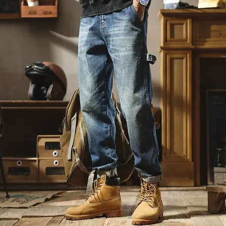 牛仔裤男士2022新款品质简约宽松直筒休闲长裤潮流直筒时尚牛仔裤商品大图