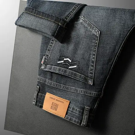 秋季男士牛仔裤中腰宽松直筒休闲商务爸爸上班简约工作长裤子男裤商品大图