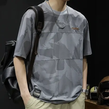 冰丝短袖t恤男士透气夏季薄款潮牌大码2023新款男装速干体恤男款商品大图