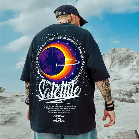 oversize国潮宽松潮流短袖T恤男潮加肥加大欧美潮牌大码胖子半袖商品大图