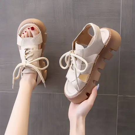 罗马凉鞋2023年新款女夏季松糕厚底休闲沙滩鞋中跟软底百搭不累脚图片