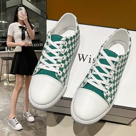 小白鞋女2023春新款厚底女鞋棋盘格增高休闲运动鞋百搭松糕鞋潮商品大图