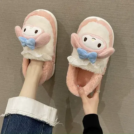 美乐蒂棉拖鞋女士冬季包跟室内居家可爱防滑保暖毛绒三丽鸥月子鞋图片