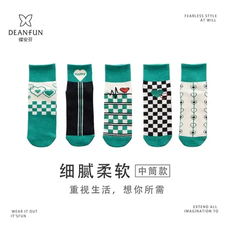 Deanfun/蝶安芬袜子女春秋短筒潮袜无骨纯棉个性街潮中筒袜低帮袜图片