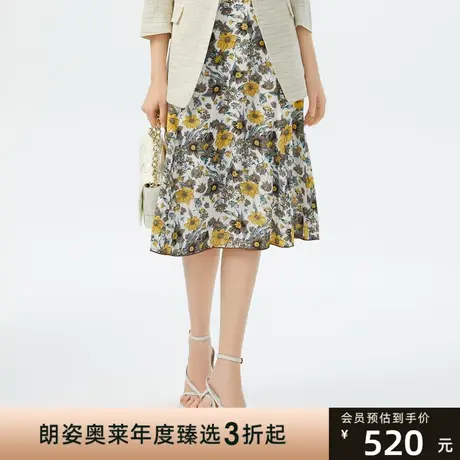 朗姿百褶印花半身裙子夏季新款高级短裙女商场同款图片