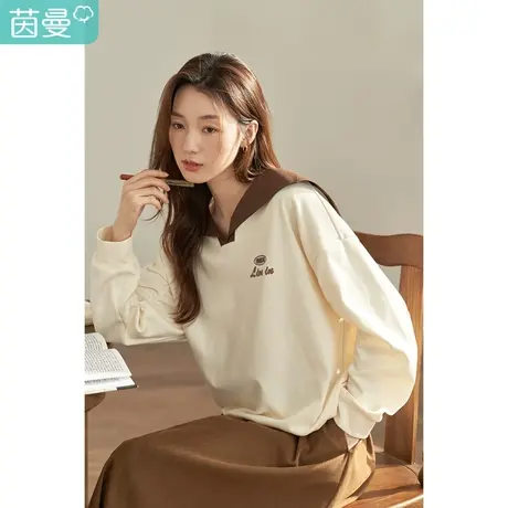 【商场同款】茵曼2023春女装新款休闲印花抽褶披肩领套头卫衣上衣图片