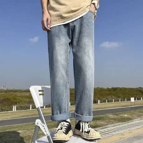 牛仔裤男款夏季美式复古宽松直筒裤男生春秋潮牌高街阔腿休闲裤子商品大图