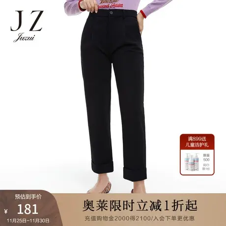 JZ玖姿奥莱黑色气质通勤休闲裤秋新款女经典简约时尚显瘦九分裤图片