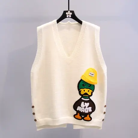 卡通小鸭针织马甲女冬季2023年新款日系宽松洋气减龄百搭背心马夹商品大图
