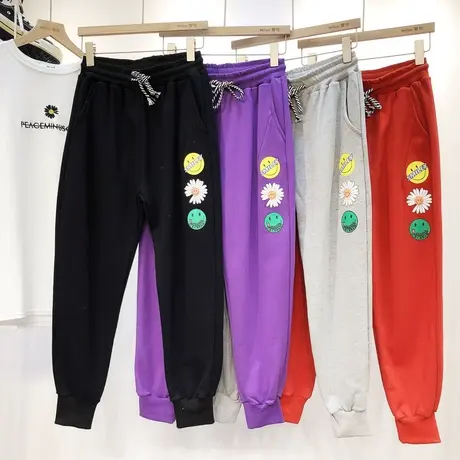 2020春夏款韩国东大门小雏菊毛圈棉卫裤子跑步运动休闲裤大码显瘦商品大图