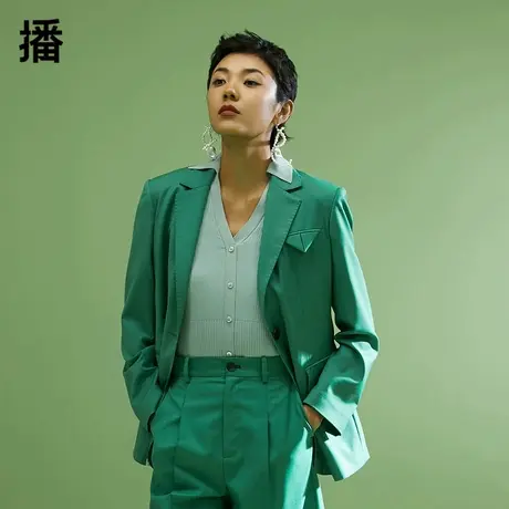 播西装女2023秋季新款通勤简约西装翻领袋盖单排扣宽松上衣外套商品大图