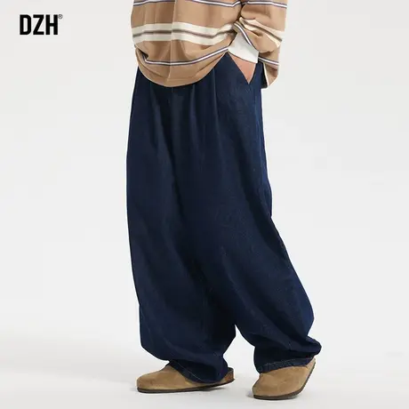 男士蓝色阔腿牛仔裤男潮牌直筒宽松坠感休闲裤炸街痞帅裤子牛子裤商品大图