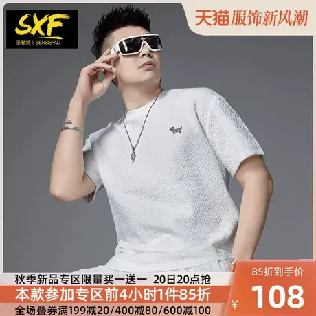 SXF圣希梵男士短袖 华夫格白色男装刺绣上衣 夏季新款男士T恤潮流图片
