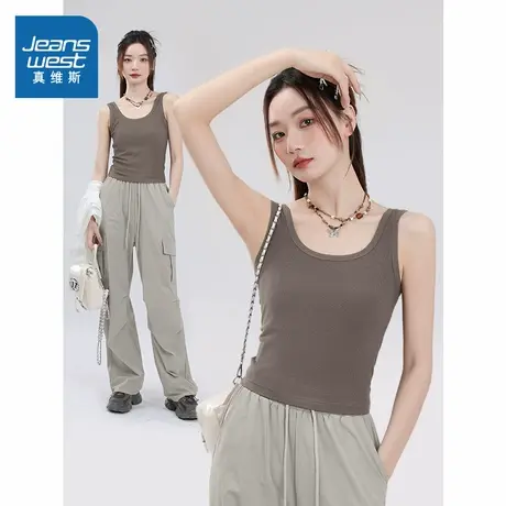 KMV真维斯内搭吊带背心女2025新款夏季修身法式方领外穿无袖上衣图片
