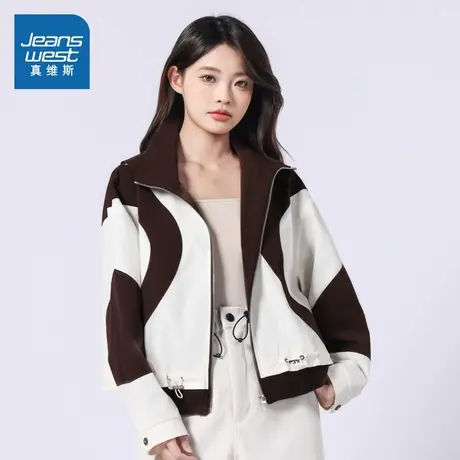 G8真维斯女装2025春季新款韩版潮流撞色百搭宽松女款洋气连帽外套图片