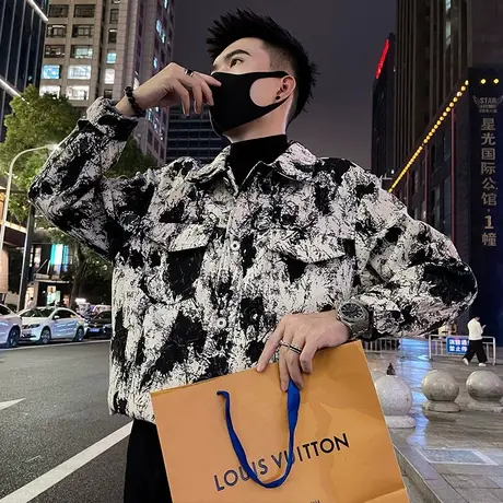 春秋季迷彩扎染满印花工装夹克男小众高级感ins痞帅男装休闲外套商品大图