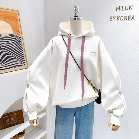 韩国东大门上衣~春秋款ins奶呼呼爱心连帽长袖卫衣显瘦外套设计感图片