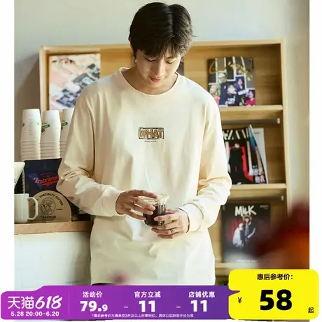 唐狮2024秋季新款长袖T恤男小图案圆领上衣印花宽松内搭打底衫潮t商品大图