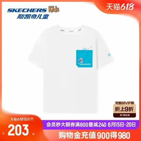 【哆啦A梦】Skechers斯凯奇男童夏季卡通印花柔软舒适针织短袖T恤商品大图