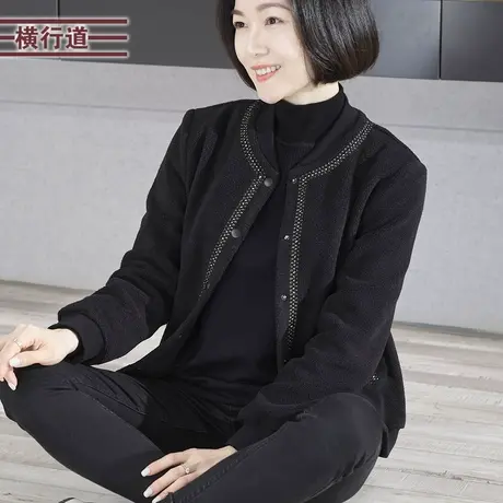 2023新款冬装圆领小香风加绒加厚中年妈妈长袖外套女大码保暖上衣商品大图