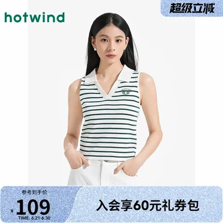 polo领女士背心热风2025年夏季新款女士条纹针织背心翻领网球背心商品大图
