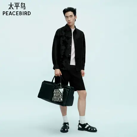 【商场同款】太平鸟男装华夫格肌理中短裤直筒休闲裤潮B1GNF3142图片