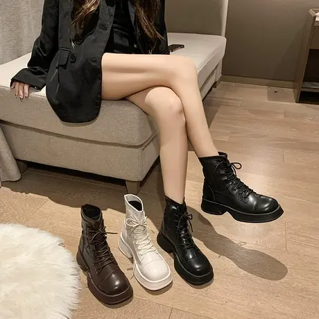 马丁靴女2023年新款秋冬英伦风潮ins小众百搭复古厚底增高短靴潮商品大图