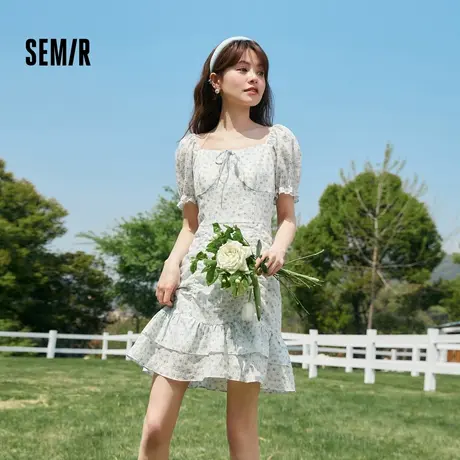 森马连衣裙女茶歇法式方领荷叶边碎花裙韩系早春穿搭夏季新款雪纺商品大图