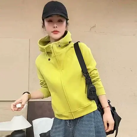 2025年新款拉链抽绳连帽休闲卫衣外套女春款休闲百搭减龄开衫上衣图片