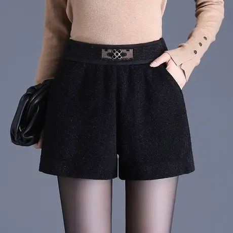 时尚松紧腰短裤宽松a字阔腿裤秋冬2023新款女外穿雪尼尔休闲靴裤图片