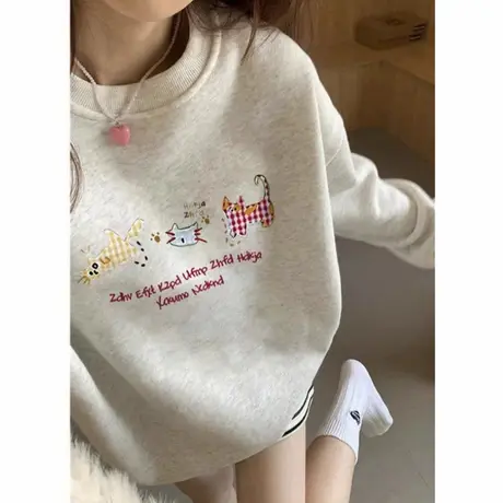 早秋小个子圆领oversize卫衣女2025新款爆款美式慵懒chic上衣长袖商品大图