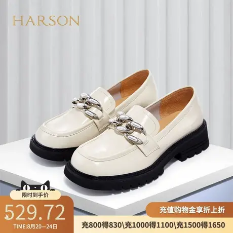 哈森商场同款休闲方跟方头乐福鞋休闲饰扣深口秋单鞋HL222506图片