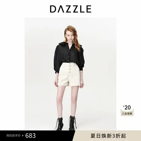 DAZZLE地素奥莱绣花翻领衬衫春秋装亚麻刺绣娃娃领衬衫上商品大图