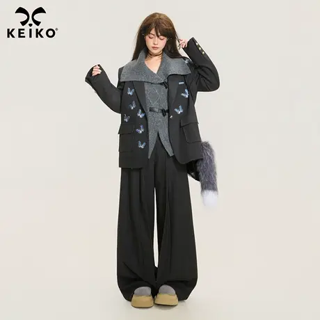 KEIKO [蝴蝶绣]廓形黑色西装外套女25秋季设计感通勤休闲西服套装图片