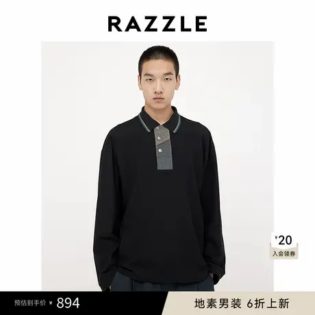 RAZZLE 地素男装黑色2025春季撞色长袖POLO图片