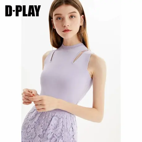 DPLAY德帕拉夏季紫色镂空洋气修身短款针织打底衫女式背心上衣商品大图