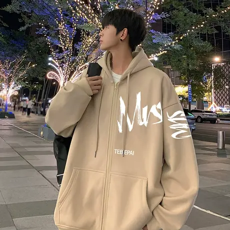 卫衣男秋冬款ins潮牌港风复古宽松休闲开衫男生秋季连帽拉链外套图片