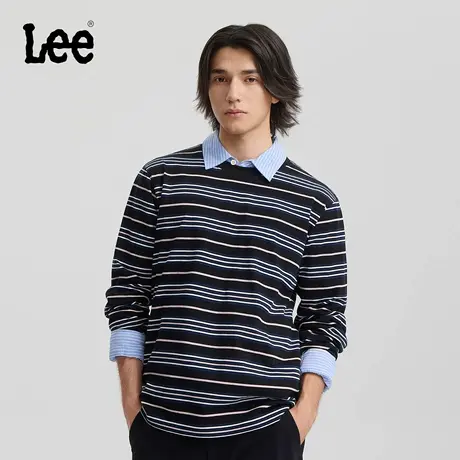 Lee商场同款25秋冬新品舒适版圆领条纹男长袖T恤休闲LMT011186209图片
