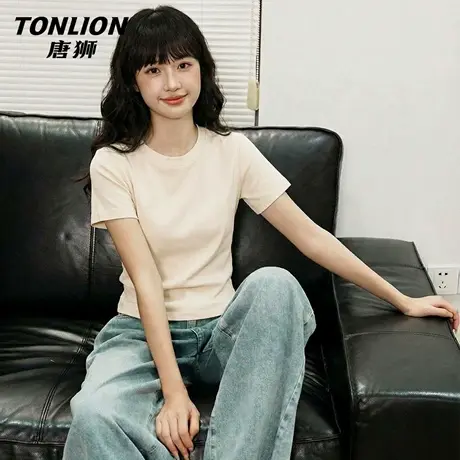 唐狮官方紧身短袖t恤女2026新款夏季女士收腰显瘦正肩短款上衣VB图片