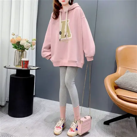 中长款加绒加厚连帽卫衣女2022年新款秋冬韩版宽松慵懒风休闲外套商品大图