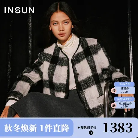 恩裳COVER2023冬季新款摩登短箱型羊毛混纺气质薄垫肩小香风外套商品大图