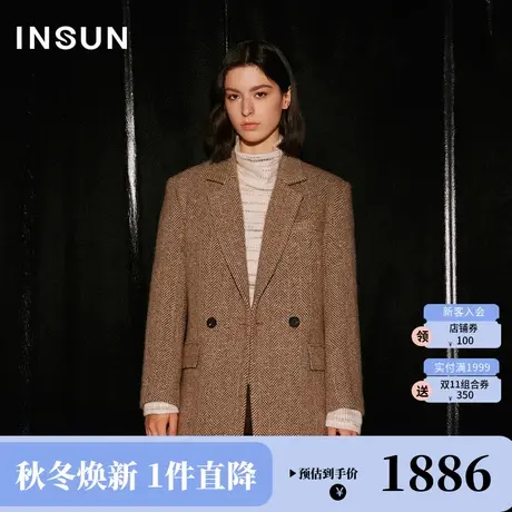 恩裳COVER2023冬装新款复古羊驼毛羊毛两粒扣修身显瘦西装外套女图片