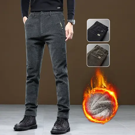 男装加绒加厚直筒休闲裤子秋冬款抓绒保温防风西裤冬季2023年新款商品大图