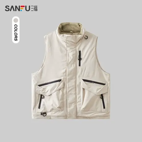三福2023冬男士户外运动风马甲 潮流工装拉链立领上衣男478033图片