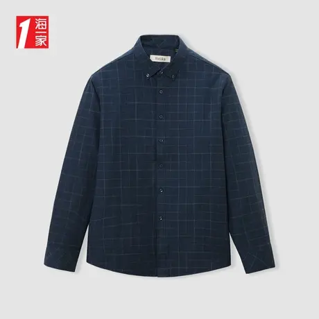 海一家经典格纹商务长衬2023冬季新款加绒中年男士保暖长袖衬衫商品大图